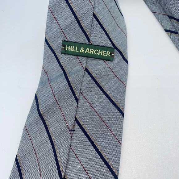 Hill & Archer Gray Blue Red Striped Neck Tie Men's 56.5" - Picture 4 of 4